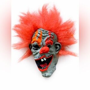 Scary Clown Mask Orange Hair Horror Evil Clown Latex Halloween Costume
